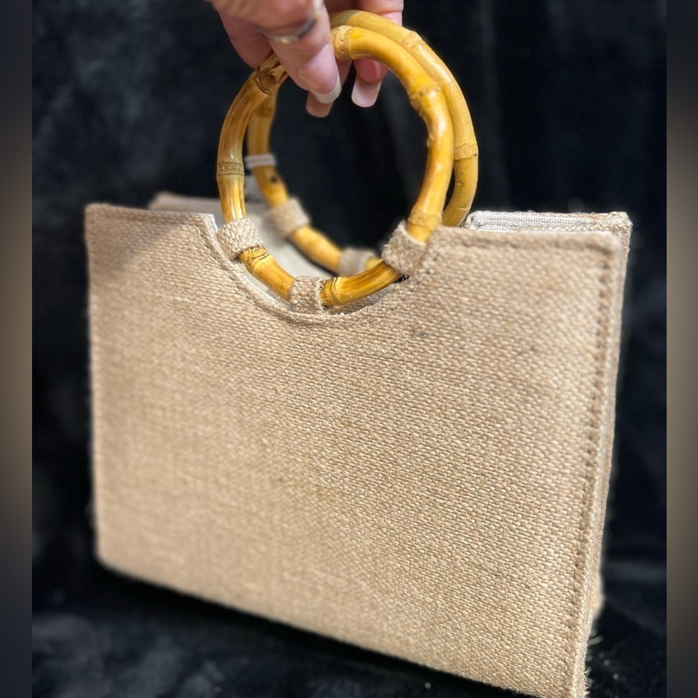 💐Haute Hippie Orange Floral Rhinestone accent Tote with Bamboo Handles-💐NWT - Picture 7 of 13